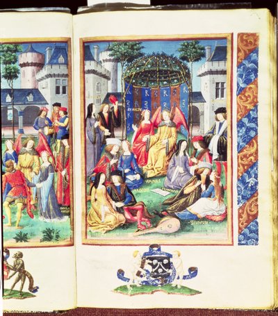 Il Giardino Magico, con figure allegoriche di Ricchezza, Cortesia, Liberalità, Bellezza, Amore, Candore e Gioventù, dal Roman de la Rose da French School