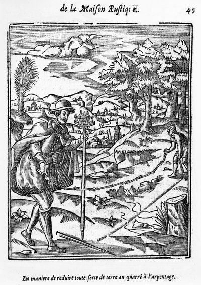 Il modo di ridurre qualsiasi tipo di terreno al quadrato di rilevamento, illustrazione da LAgriculture et Maison Rustique di Charles Estienne, edizione pubblicata nel 1641 da French School
