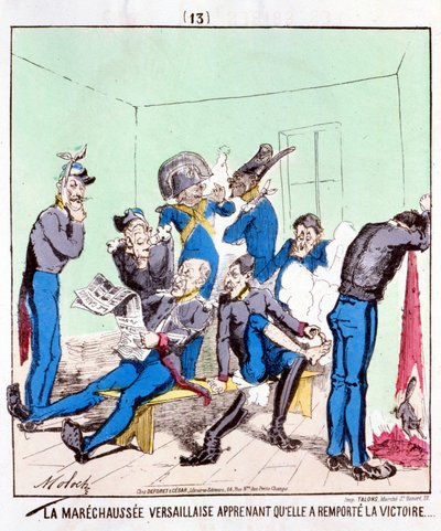 La Maréchaussée di Versailles apprende di aver vinto la vittoria... Cartone animato sulla Comune di Parigi, circa 1870 da French School