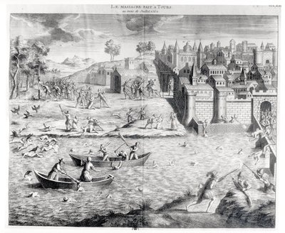 Il massacro degli ugonotti a Tours nel 1562 da French School
