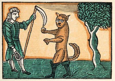 Il gatto con gli stivali da Histories or Tales of Past Times told by Mother Goose, With Morals, di M Perrault, pub. 1925 (stampa xilografica colorata a mano) da French School