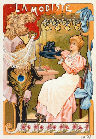 La modista, da una serie di litografie che raffigurano diversi mestieri, 1899 da French School
