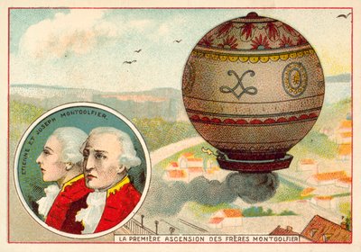 La prima ascensione in mongolfiera dei Fratelli Montgolfier da French School