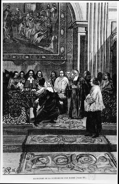 La Madre Superiora è esorcizzata da Barre, illustrazione per i posseduti di Loudun in Les Mysteres de la Science di Louis Figuier, 1886 da French School