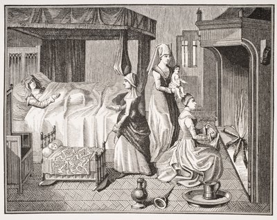 Il neonato, da una miniatura del XV secolo in 