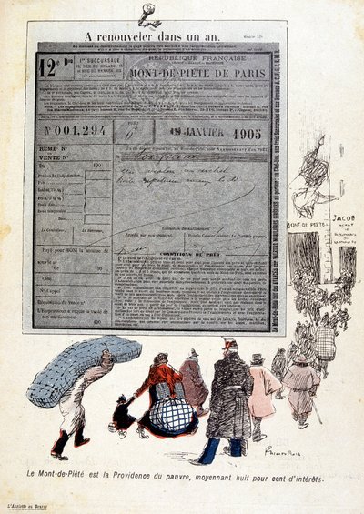 Il Monte della Pietà: La Provvidenza dei poveri, per ottocento percento di interessi - in "Il Piatto di Burro" del 03/06/1905 da French School