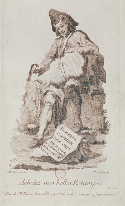 Il venditore di stampe, da Petits Metiers de Paris da French School