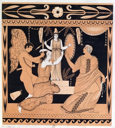 Il ratto di Cassandra da parte di Aiace, illustrazione da un antico vaso greco da French School