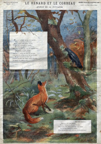 Il corvo e la volpe. Favole di Jean de La Fontaine (1621-95). Illustrazione della fine del XIX secolo da French School