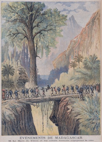 Il Resident-General del Madagascar, Charles le Myre de Vilers e i coloni francesi raggiungono la costa, illustrazione da 