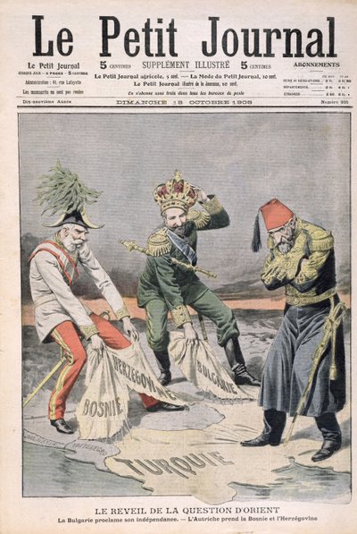 La resurrezione della questione dei paesi orientali e dei Balcani, illustrazione di copertina da Le Petit Journal, 18 ottobre 1908 da French School