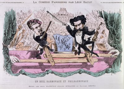 I compositori rivali di valzer, Johann Strauss il Giovane e Olivier Metra, c.1870 da French School