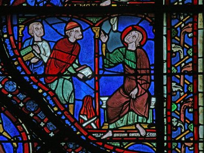 San Giacomo: Almongenes (Hermogines) sta per bruciare i suoi libri (dettaglio) da French School