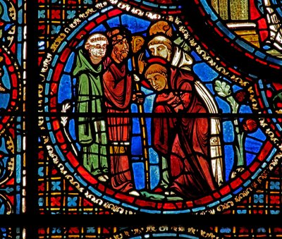 La finestra di San Lubino: San Avito benedice Lubino e i due monaci da French School