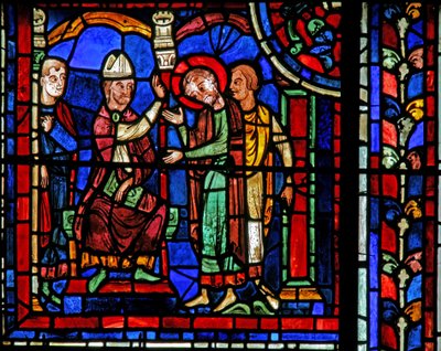 La finestra di San Martino: il santo riceve una benedizione da San Ilario da French School