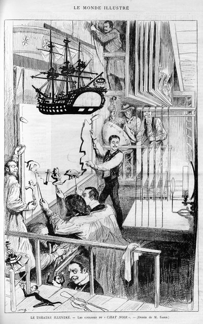 Il Teatro illustra: dietro le quinte del “Chat noir”. Incisione in “Le monde illustré”, 1888. da French School
