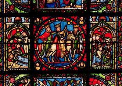 I Tre Magi, (dettaglio) da una finestra che raffigura la Storia della Vergine da French School
