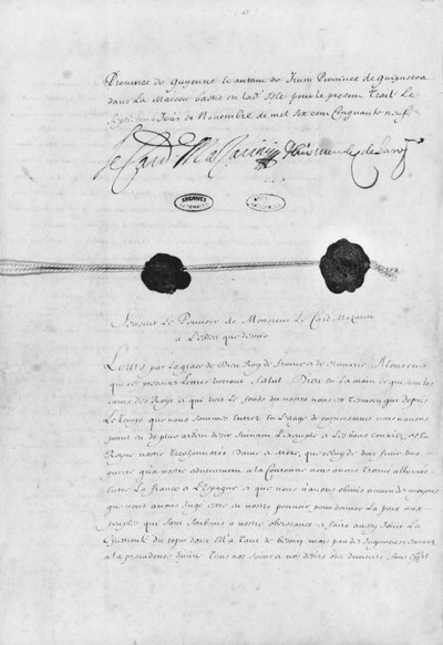 Il Trattato dei Pirenei, firmato dal Cardinale Jules Mazarin (1602-61) e Don Luis Mendez de Haro (1598-1661) 7 Novembre 1659 da French School