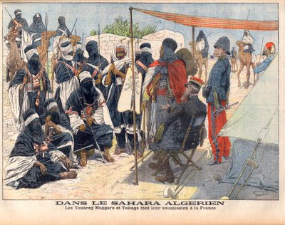I Tuareg Hoggar e Taitogs si sottomettono al dominio inglese nel Sahara algerino. Illustrazione per Le petit Journal, 26 novembre 1905 da French School