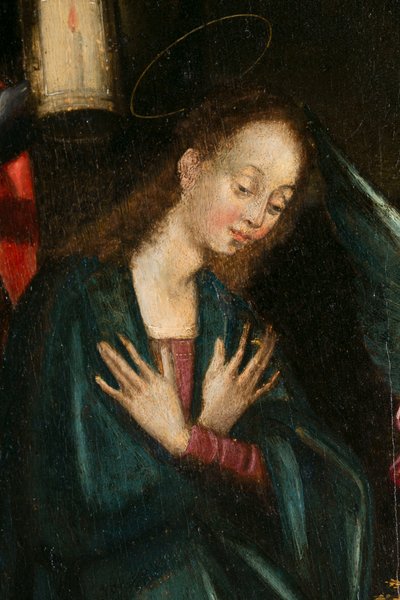 La Vergine, dettaglio della Natività. Trittico di Aubery da French School