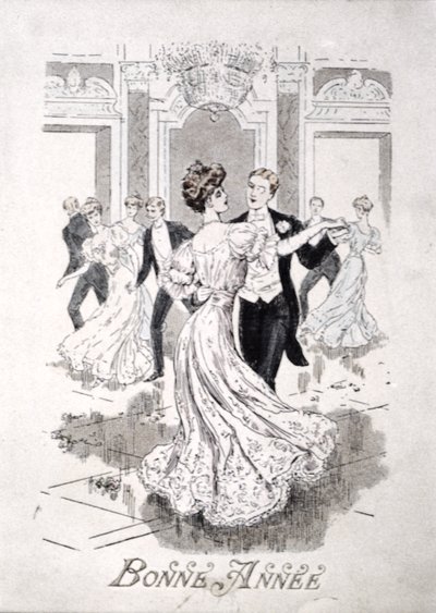 Il valzer, cartolina di Capodanno francese, fine XIX secolo da French School