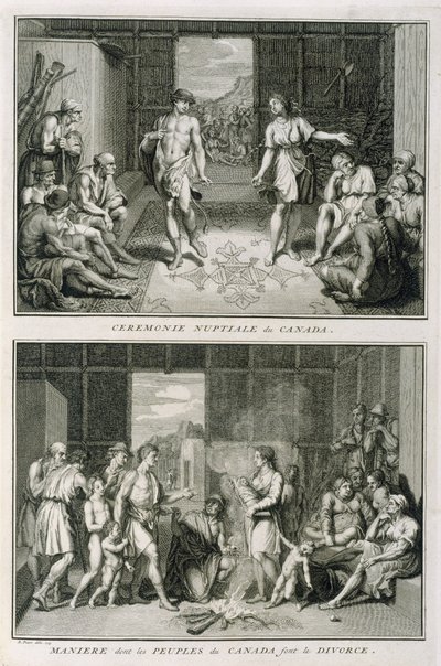 La cerimonia del matrimonio e il modo di divorziare in Canada, illustrazione da Cerimonie e usanze religiose, inciso da Bernard Picart (1673-1733) 1723 da French School
