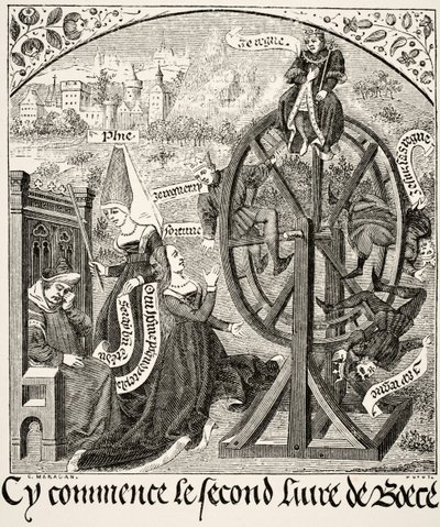 La ruota della fortuna, da Scienza e Letteratura nel Medioevo di Paul Lacroix (1806-84) pubblicato a Londra nel 1878 da French School
