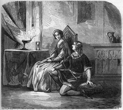 La Regina Bianca di Castiglia (1188-1252) e il Poeta e Re di Navarra Thibault IV di Champagne (1201-1253) (noto anche come Thibault I di Navarra). Incisione in “La storia della prostituzione e della depravazione tra tutti i popoli del mondo dall