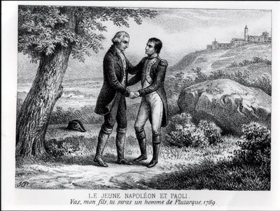 Il giovane Napoleone Bonaparte (1769-1821) incontra Pasquale Paoli (1725-1807) nel 1789, da un libro sulla Corsica di J.A. Galetti, Parigi, 1863 da French School