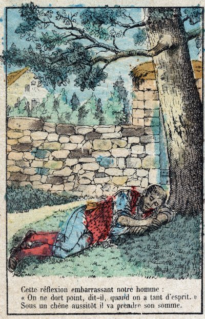 La ghianda e la zucca. Favole di Jean de La Fontaine (1621-95). Immagine di Epinal fine XIX secolo da French School