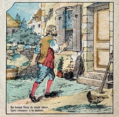 La ghianda e la zucca. Favole di Jean de La Fontaine (1621-95). Immagine di Epinal fine XIX secolo da French School
