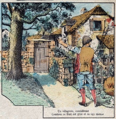 La ghianda e la zucca. Favole di Jean de La Fontaine (1621-95). Immagine di Epinal fine XIX secolo. da French School