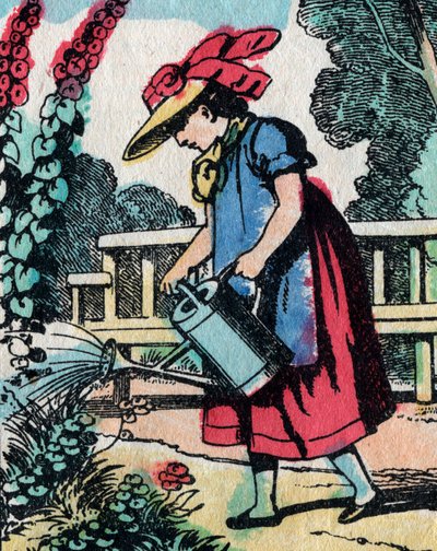 Le attività per le ragazze di buone famiglie: imparare il giardinaggio - immagine di Epinal - XIX secolo (incisione) da French School