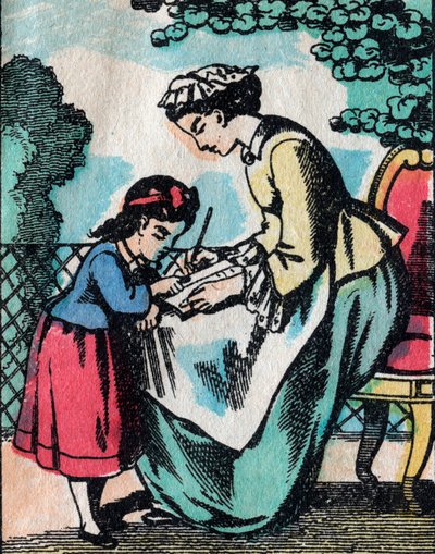 Le attività per le ragazze di buone famiglie: lezione di lettura - Immagine di Epinal - XIX secolo (incisione) da French School