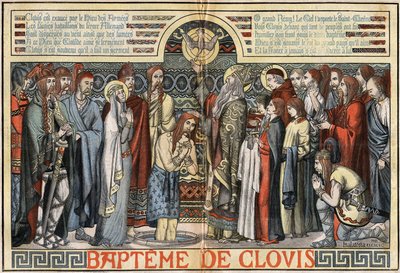 Il battesimo di Clodoveo I (466-511) a Reims, 25 dicembre 496. illustrazione di MALATESTA (MALTESTE Henri Theodore) in 