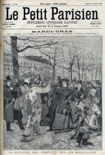 La battaglia dei coriandoli sul boulevard parigino durante il Martedì Grasso. Incisione in "Le Petit Parisien". da French School