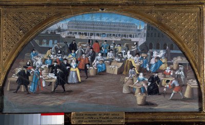 La marcia del pane e la marcia del pollame sul Quai des Augustins intorno al 1670 da French School