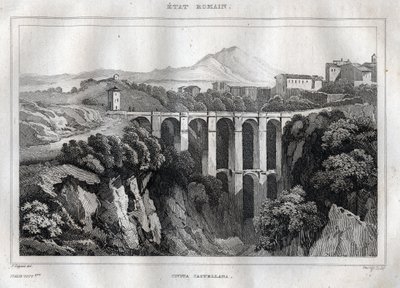 Il ponte ha doppie arcate - CIVITA CASTELLANA - Provincia di Viterbo - Italia - Incisione da 