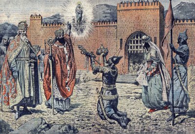 Il principe del grano saraceno Mirat dit Lorus, assediato da Carlo Magno nel 778 nel suo castello di Lourdes da French School