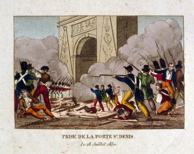 La cattura della Porta di St Denis, Parigi, durante la Rivoluzione francese del 1830 da French School