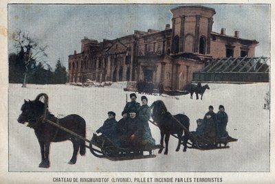 Il castello di Ringmundtof, Livonia, saccheggio e incendio da parte dei rivoluzionari anarchici russi da French School
