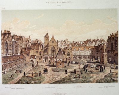 La chiesa e il cimitero degli Innocenti nel 1550 - in "Parigi attraverso i secoli", fine XIX secolo da French School