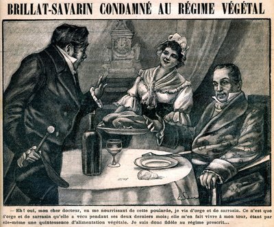 La curiosa dieta vegetariana del gastronomo Jean Anthelme Brillat-Savarin (Brillat Savarin) (1755-1826), sulla copertina del settimanale 