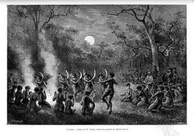 La danza del boomerang intorno al fuoco tra gli aborigeni australiani - in "Tour du Monde" da French School