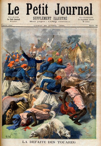 La sconfitta dei Tuareg. Truppe coloniali francesi sotto il comando del tenente colonnello Joseph Joffre (1852-1931) - La sconfitta dei Tuareg. Illustrazione per Le Petit Journal, 30 aprile 1894 (incisione) da French School
