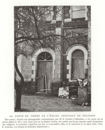 La porta del coro della chiesa abbaziale di Solesmes, Francia da French School