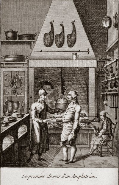 Il primo dovere di un anfitrione - incisione in Almanacco dei buongustai, che serve da guida nei modi per fare eccellenti cari. Di un vecchio amatore di Alexandre Balthazar Laurent Grimod de la Reynière - 1804-1812 da French School