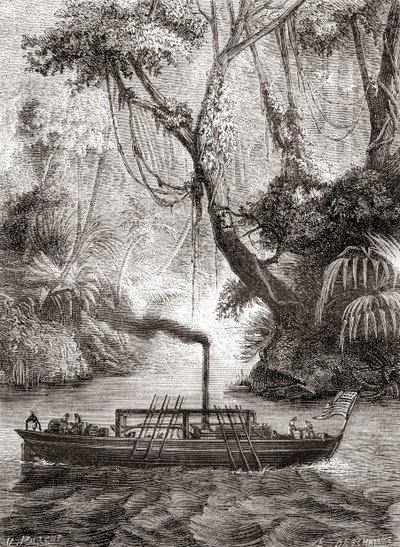 Il primo collaudo riuscito del battello a vapore Perseverance di John Fitch sul fiume Delaware, America, 22 agosto da French School