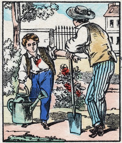 Il giardiniere. Incisione in "La chanson des métiers". Immagine di Epinal, fine XIX secolo. Collezione privata da French School