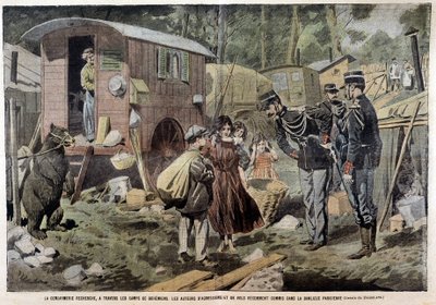 La gendarmeria cerca, attraverso i campi zingari, gli autori dei recenti attacchi e rapine commessi nella periferia parigina - in "Pelerin" del 21/04/1907 da French School